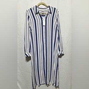 CHICO’S Long Tunic White/Blue Shirt Dress Size L- 12 NWT
